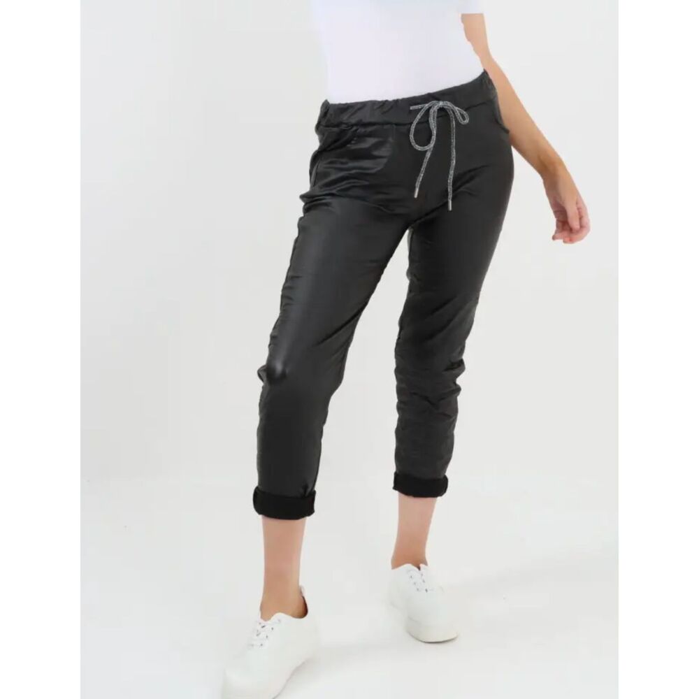 Venti6 Made In Italy Shiny Wet Look Magic Stretch Trousers
